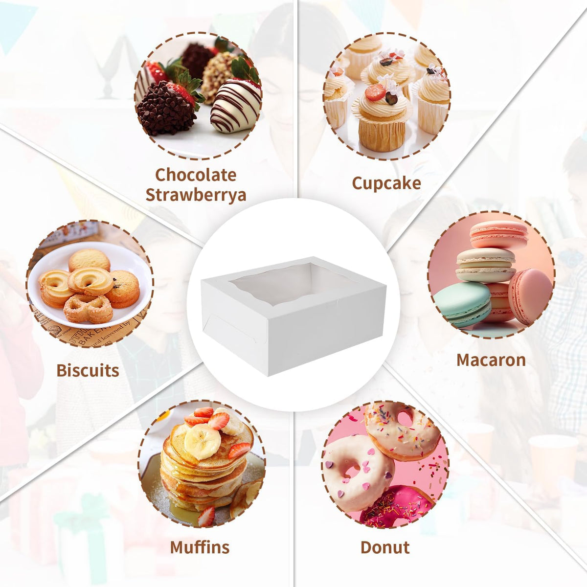 Bento Cake Box With Cupcakes, Clear Window 9 Holes Bento Combination,6 Sets: Cookie Boxes Fit 8 Regular Cupcake and Mini Cakes, Christmas Wedding Birthday Party (White/clear, 1+8/6pcs)