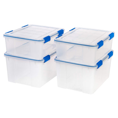 IRIS USA 3-Pack 16 Qt Storage Bins with Gasket Lids, Clear/Blue