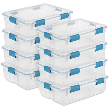 Sterilite 80 Qt Gasket Box, Stackable Storage Bin with Latching Lid and Tight Seal, Plastic Container to Organize Basement, Clear Base and Lid, 1-Pack