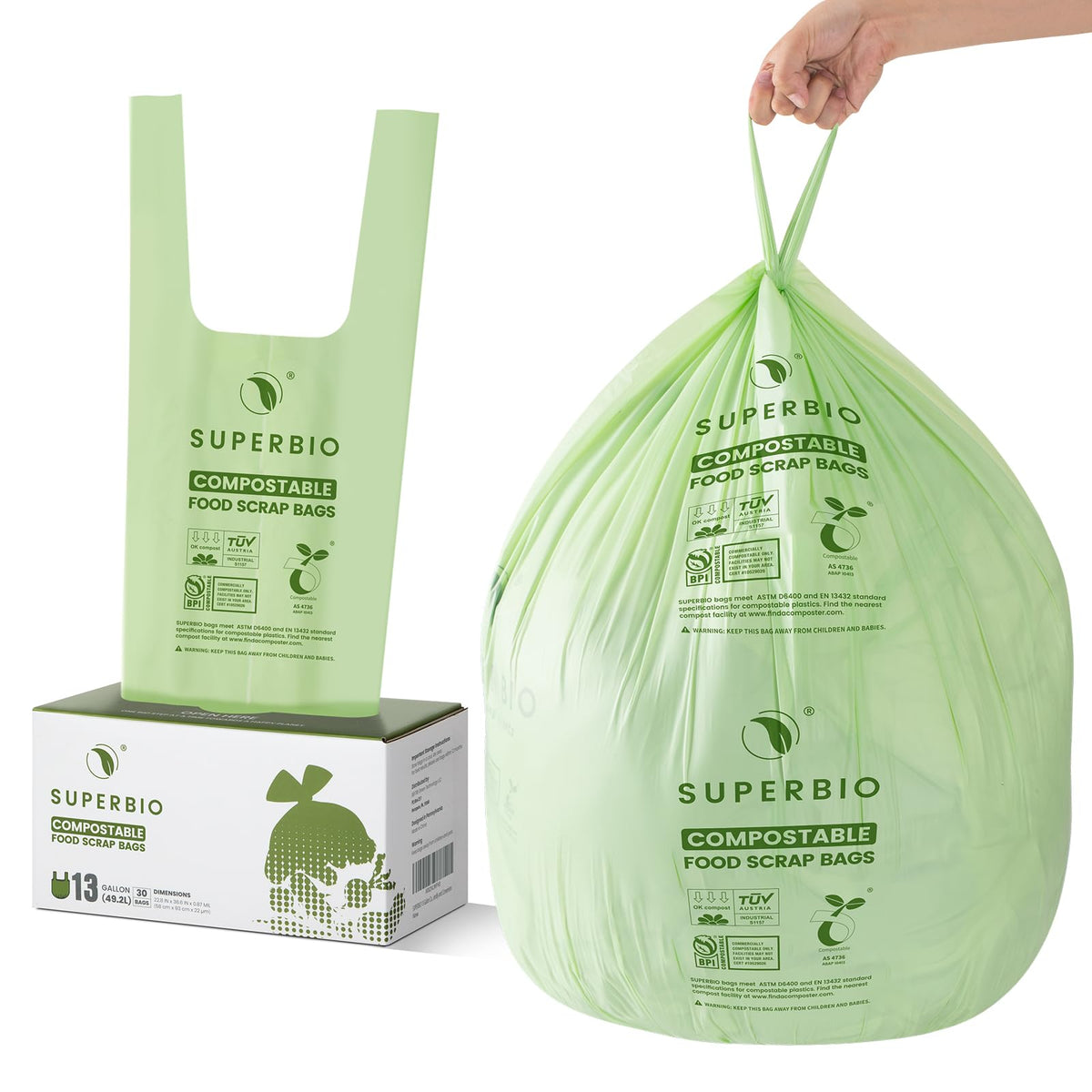 SUPERBIO 1.6 Gallon Compostable Food Scrap Bags For Counter Top Bin