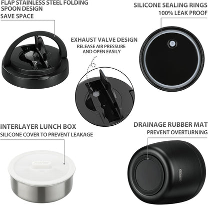 wiwens Thermo Food Jar for Hot Food 32OZ Soup Thermo Lunch Containers Wide Mouth Vacuum Insulated Stainless Steel Leakproof Bento Box with Spoon (Black)