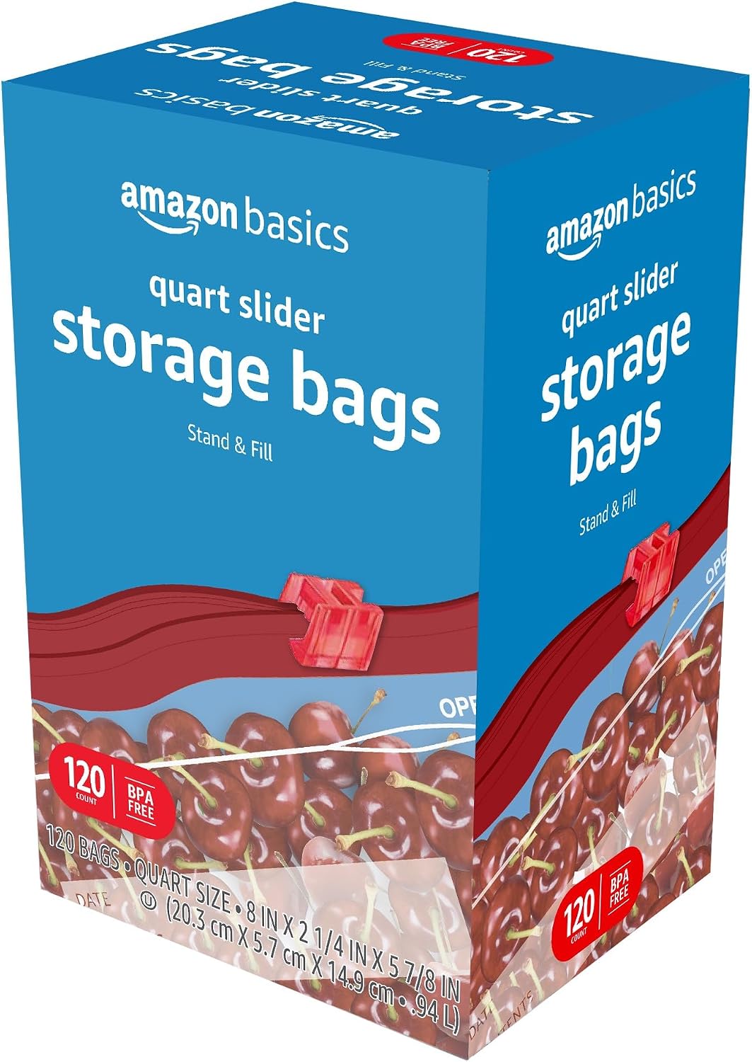 Amazon Basics Slider Quart Food Storage Bags with Stand-Up Bottom, Easy to Fill, BPA Free, 120 Count (Previously Solimo)
