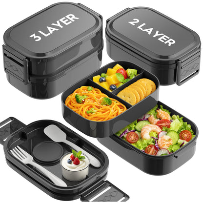 Bento Lunch Box, 65 oz 3-Tier Stackable Lunch Container, Adjustable 2/3 Tier Design, BPA-Free Food-Grade Plastic, Leakproof, Microwave & Dishwasher Safe, Green