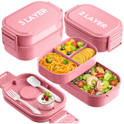 Bento Lunch Box, 65 oz 3-Tier Stackable Lunch Container, Adjustable 2/3 Tier Design, BPA-Free Food-Grade Plastic, Leakproof, Microwave & Dishwasher Safe, Green