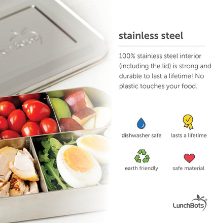 LunchBots Medium Trio Stainless Steel Kids Bento Box 3-Section 32oz