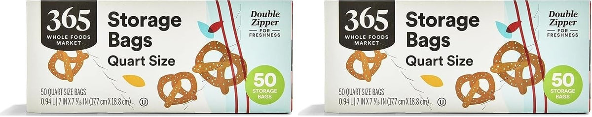 365 by Whole Foods Market, Quart Size Storage Bags, Double Zipper, 50 Count