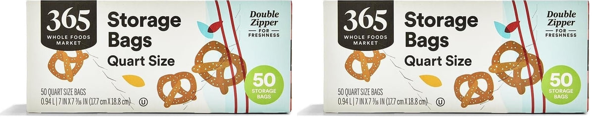 365 by Whole Foods Market, Quart Size Storage Bags, Double Zipper, 50 Count