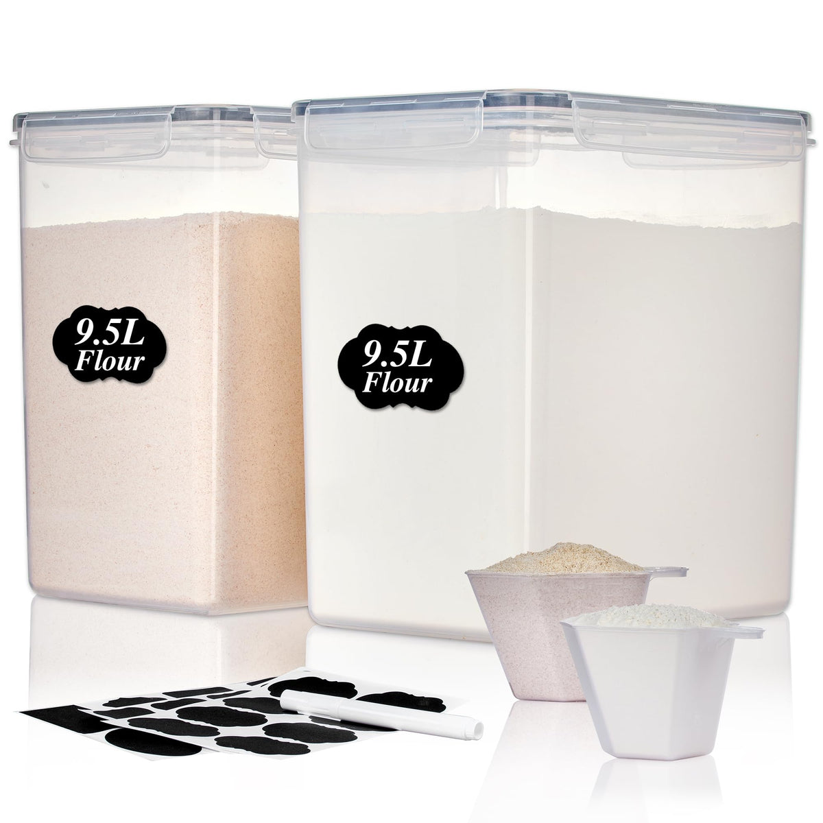 Vtopmart 5.2L Flour Sugar Storage Containers, 4 PCS, Black