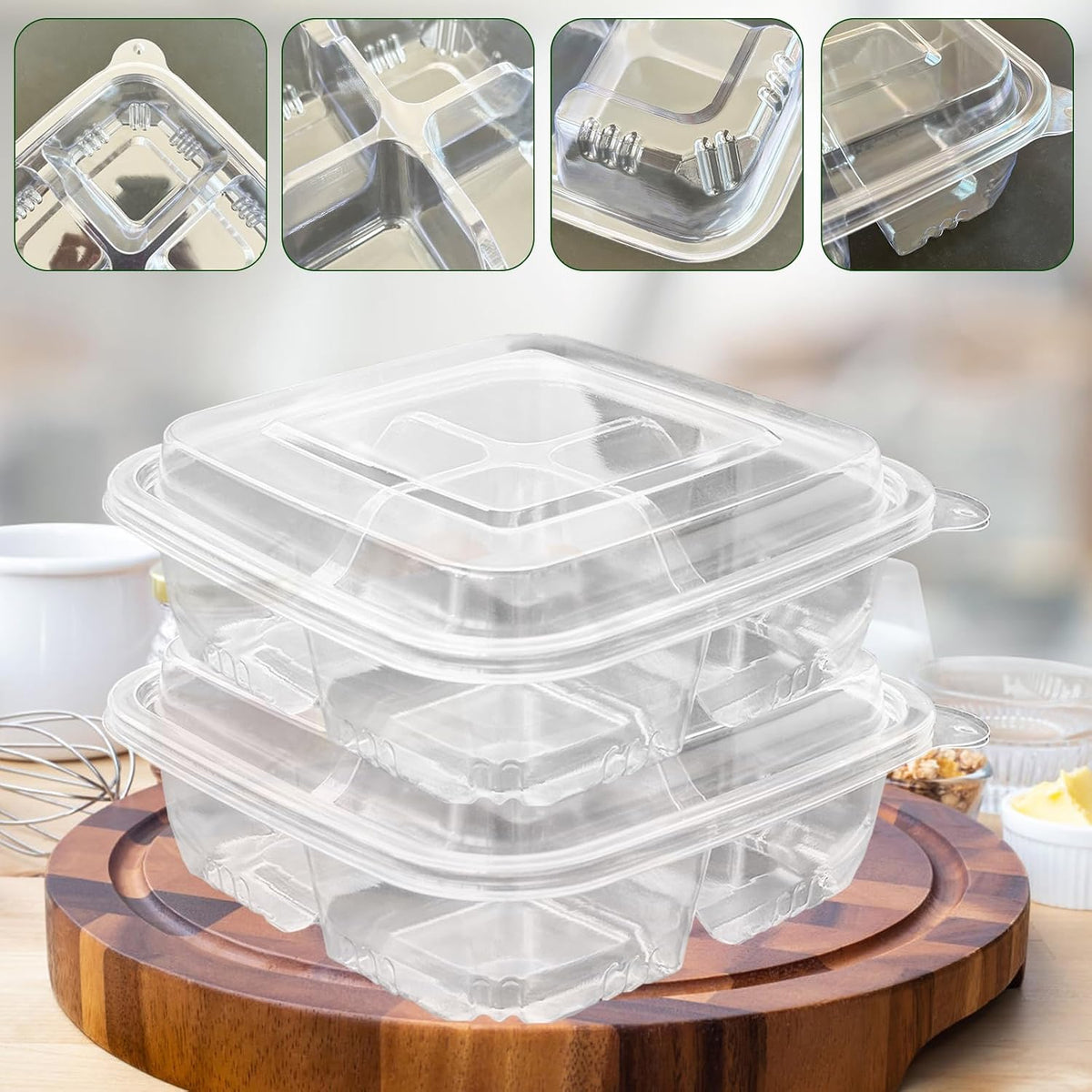 50 Pcs Bento Snack Food Containers,4 Compartment Lunchable Container