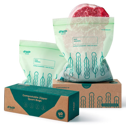 Fit Meal Prep 100% Compostable Food Storage Bags Set, Resealable Bags Plant-Based Freezer Bag for Food, ASTM D6400, US BPI & EU OK Compost Certified