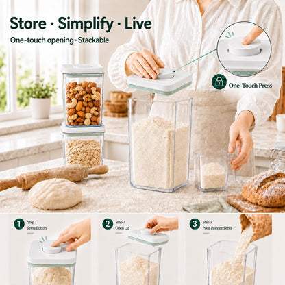 POP Airtight Flour-Rice Food-Storage Container - 4L/4.2Qt Jar with Lid and 3.3Oz Scoop | BPA-Free | Can Hold 5lb of Flour or 5lb of Rice | Stackable and Durable