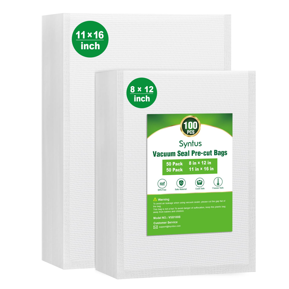 Syntus 150 Pcs Vacuum Sealer Bags for Food, 8x12+11x16+6x10, BPA Free