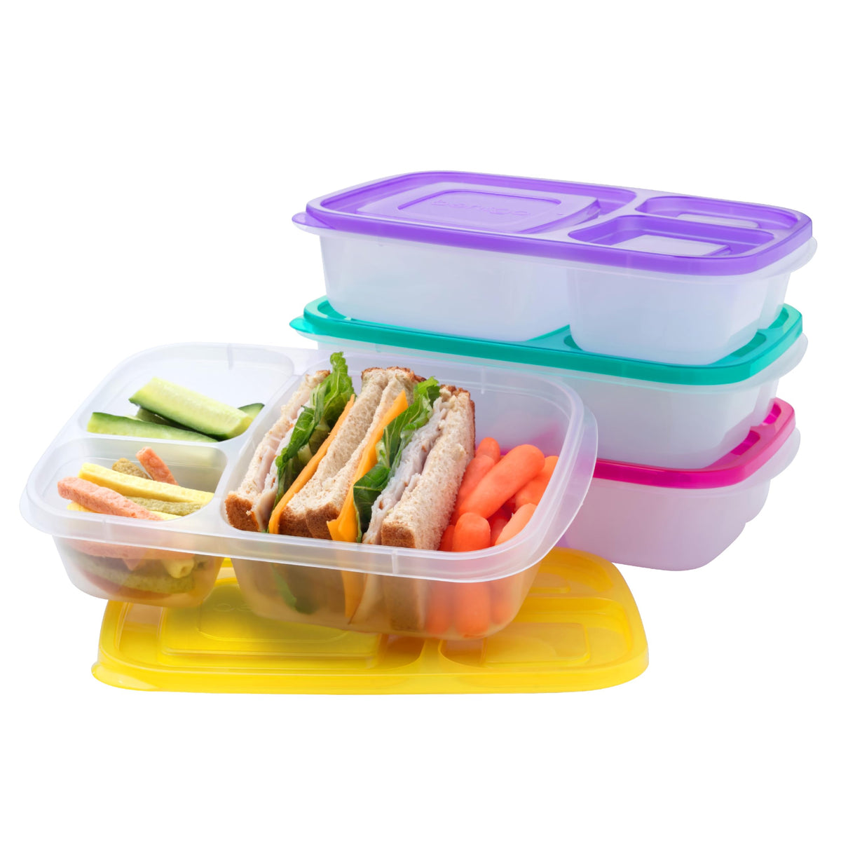 Bentgo Easyboxes - Original Stackable Lunch Boxes - Reusable 3-Compartment Food Containers for Kids and Adults - Bento Lunch Box for Meal Prep, School, & Work - BPA Free, Set of 4 (Classic)
