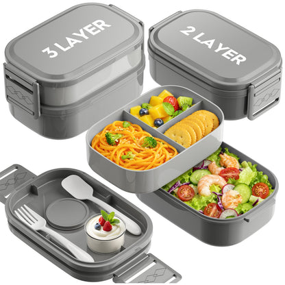 Bento Lunch Box, 65 oz 3-Tier Stackable Lunch Container, Adjustable 2/3 Tier Design, BPA-Free Food-Grade Plastic, Leakproof, Microwave & Dishwasher Safe, Green