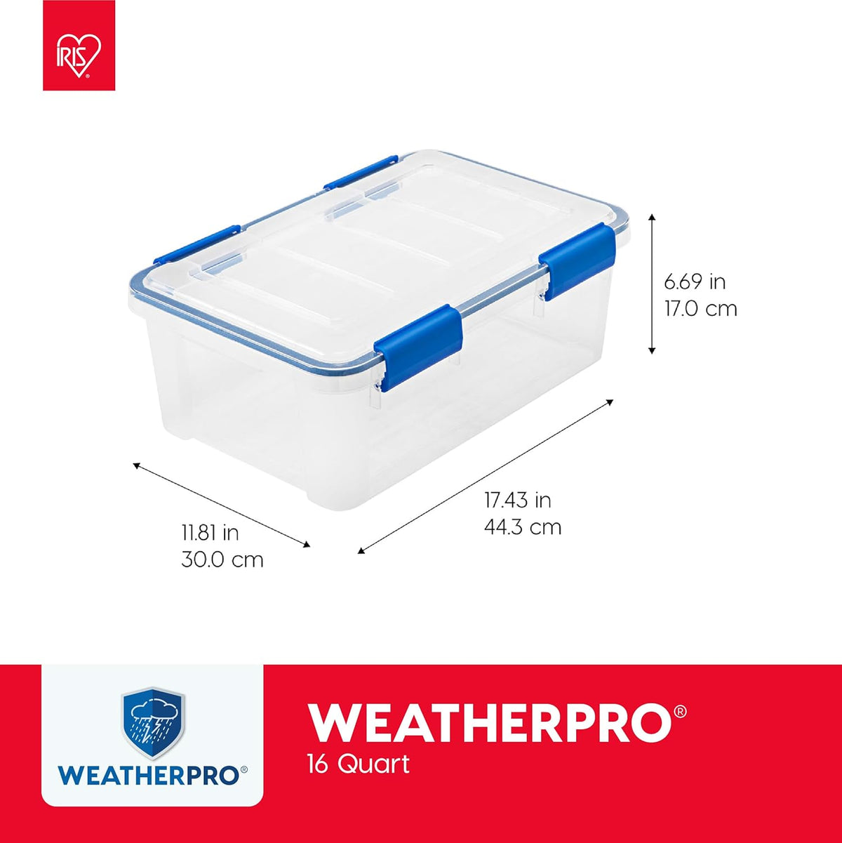 IRIS USA 3-Pack 16 Qt Storage Bins with Gasket Lids, Clear/Blue