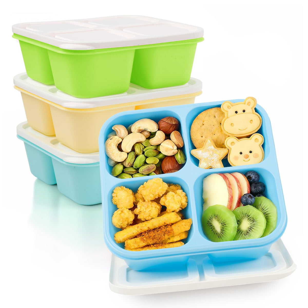 Bento Box Adult Lunch Box- 4 Pack,4 Compartment Snack Containers Reusable Meal Prep Stackable BPA-Free Lunch Containers for Home, Work, Travel (4 Color)