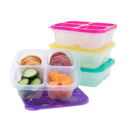 Bentgo Easyboxes 4-Compartment Snack Containers - 8-Piece Set with 4 Trays & 4 Custom-Fit Lids to Seal in Freshness - Reusable Food Storage & Meal Prep Bento BPA-Free Containers (Classic 4-Pack)