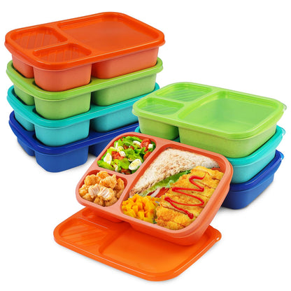 buluker 4 Pack Bento Lunch Box Set 3 Compartment Food Storage Containers Wheat Straw Meal Prep Lunch Box Plastic Food Storage Containers, Microwave and Dishwasher Safe (light colour)