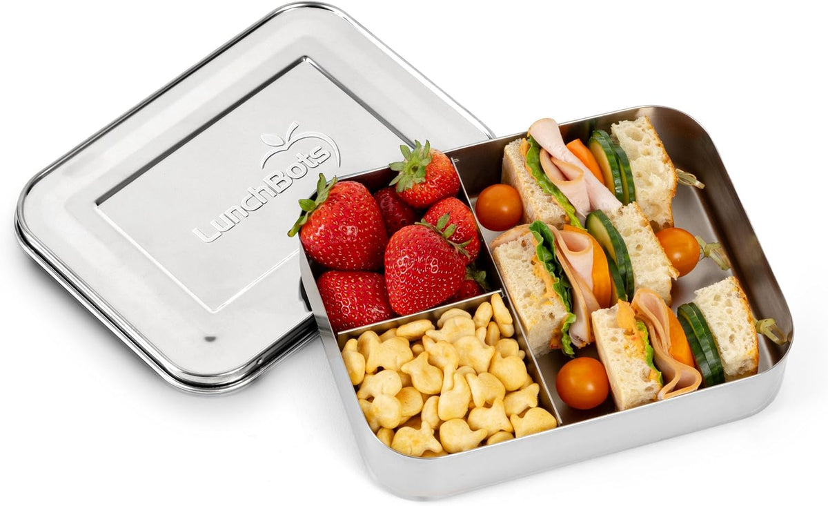 LunchBots Medium Trio Stainless Steel Kids Bento Box 3-Section 32oz