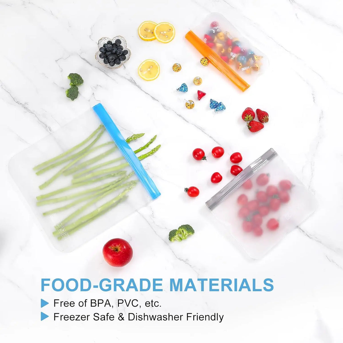 Pack Reusable Freezer Bags Dishwasher Safe, Food Storage Bags