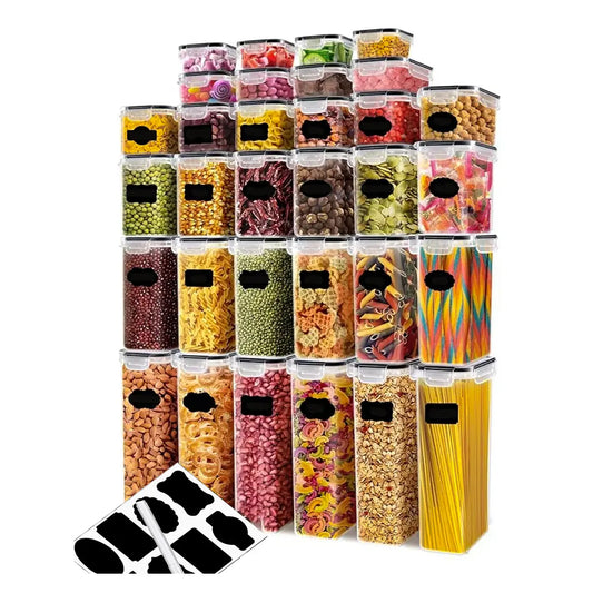 24pcs Plastic Airtight Varied Sizes Stackable Storage Containers Set - Kitchen Gadgets Food Storage Organizer, House Organizers with Labels & Markers, Dishwasher Safe for Cereal, Pasta,sohochic