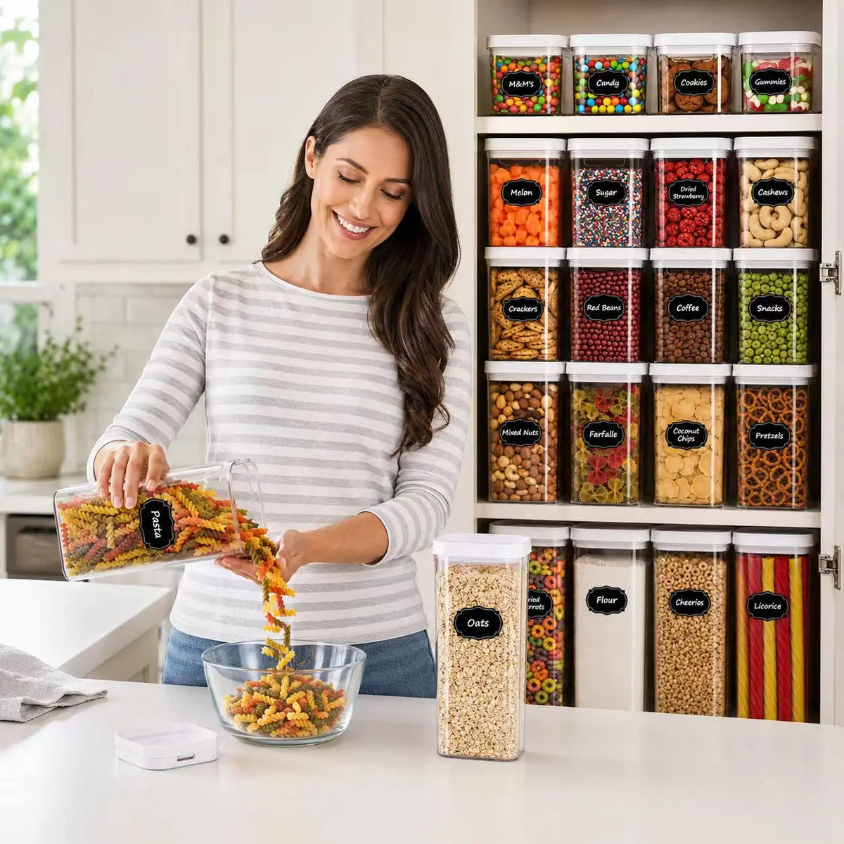 Large Airtight Food Storage Container - Clear Plastic Pantry Organizer for Grains, Cereal & Dry Goods, Stackable Kitchen Canister