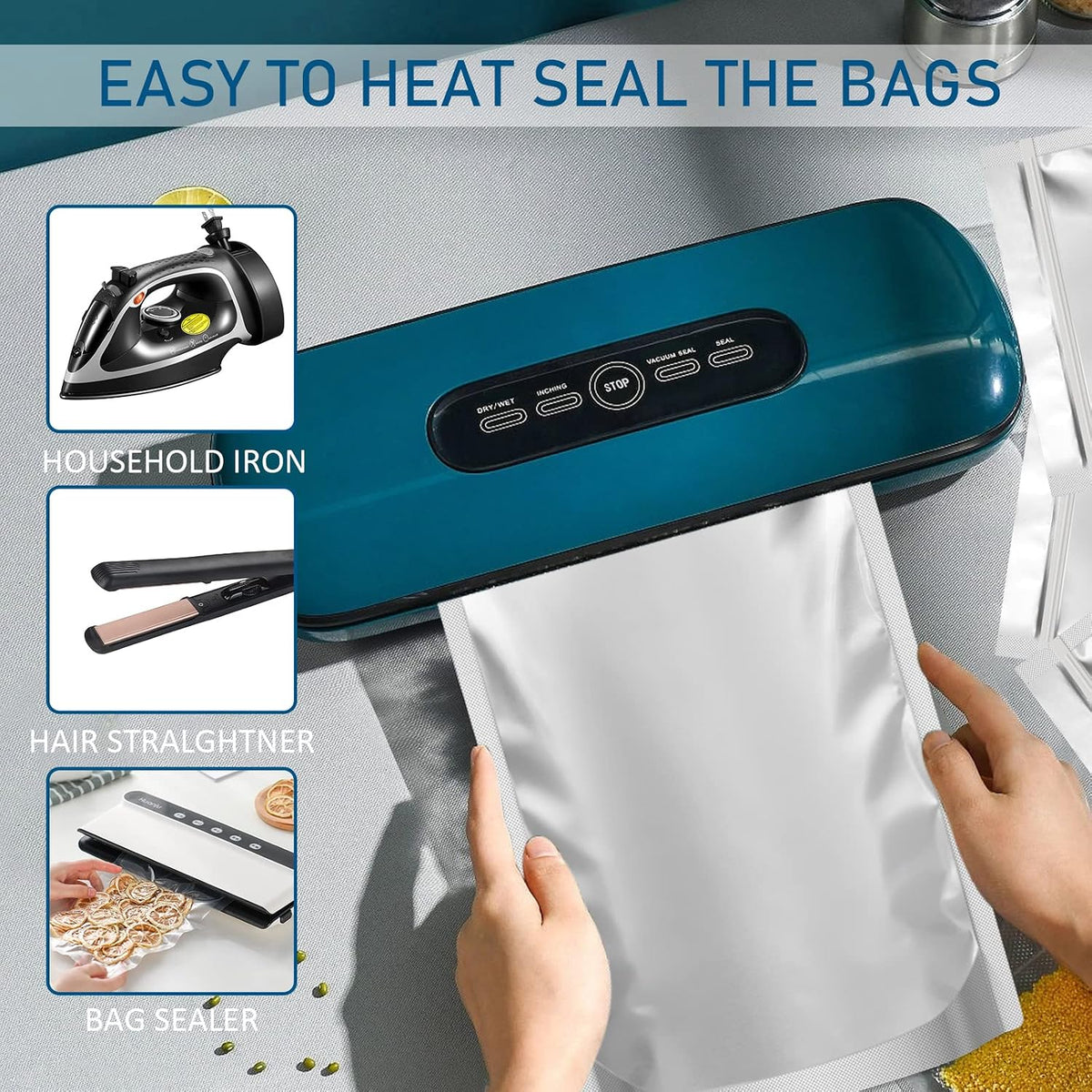100pcs Mylar Bags 1 QUART - Thick 9.4 Mil - 7"x10" Airtight Vacuum Sealing Sealable Mylar Bags for Long Term Food Storage, Odor Free Heat Resistant - Light and Moisture Proof Fresh Saver Packs (100)