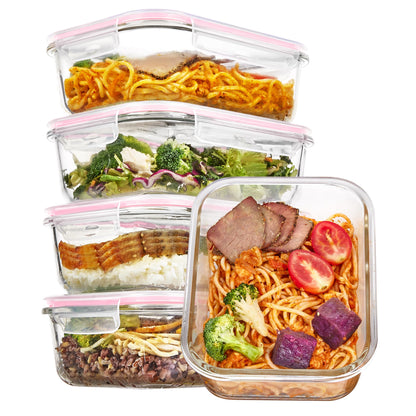 Vtopmart 5Pack 22oz Glass Storage Containers with Lids, Grey