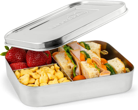 LunchBots Medium Trio Stainless Steel Kids Bento Box 3-Section 32oz