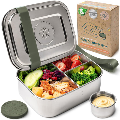 Stainless Steel Bento Box + Condiment Container - Green, 27oz / 0.8 L