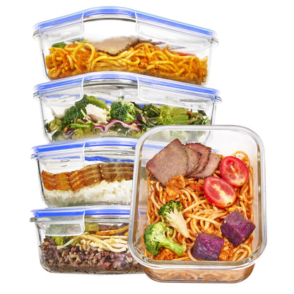 Vtopmart 5Pack 22oz Glass Storage Containers with Lids, Grey