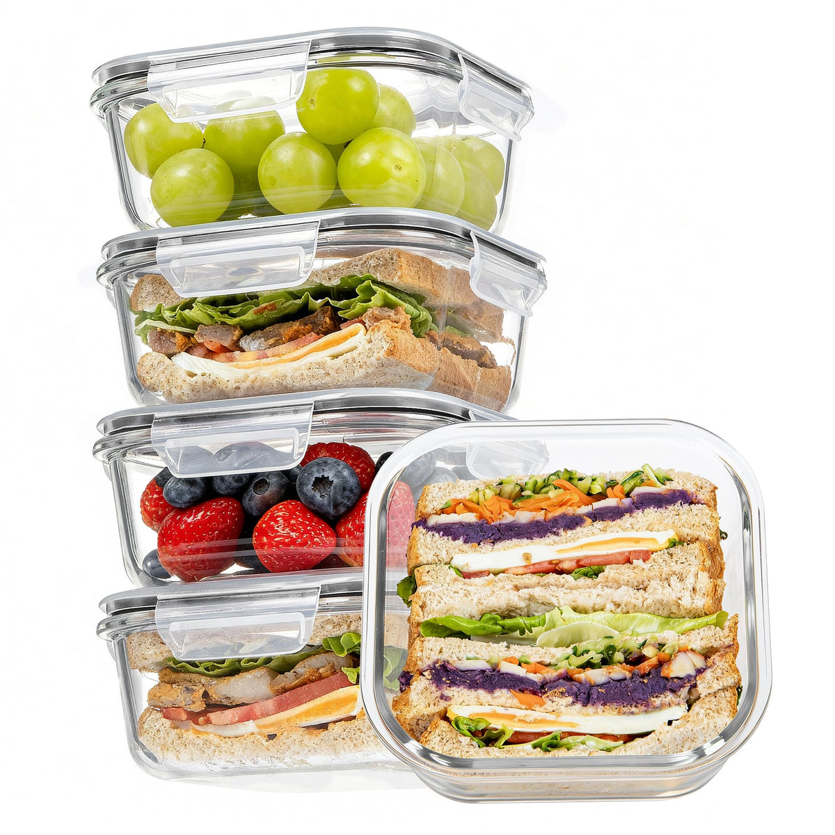 Vtopmart 5Pack 22oz Glass Storage Containers with Lids, Grey