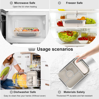 Amathley Bento Box Adult Lunch Box Kids,Lunch Containers for Adults/Kids/Toddler,5 Compartments Bento Lunch Box with Sauce Vontainers,Microwave & Dishwasher & Freezer Safe,BPA-Free (White)