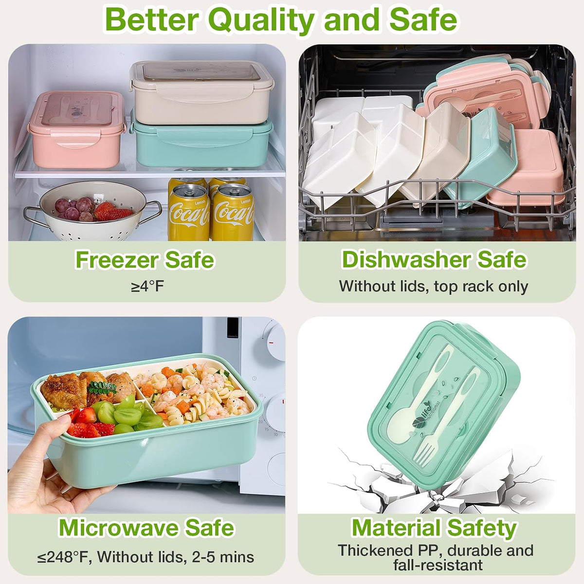 Mfacoy® 3 Pack Bento Boxes for Adults/Kids, 1100 ML Bento Lunch Box With Spoon & Fork, Lunch Box Containers, Bento Box for Dining Out, Work, Picnic, BPA-Free, Microwave & Dishwasher Safe