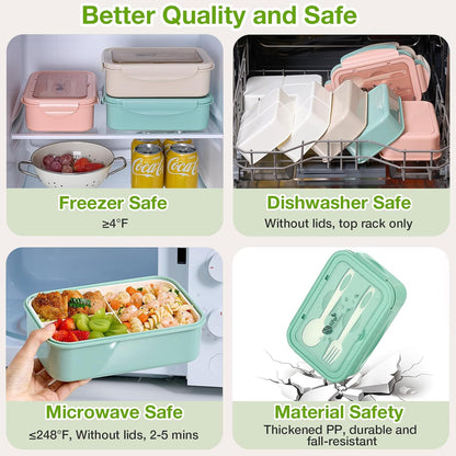 Mfacoy® 3 Pack Bento Boxes for Adults/Kids, 1100 ML Bento Lunch Box With Spoon & Fork, Lunch Box Containers, Bento Box for Dining Out, Work, Picnic, BPA-Free, Microwave & Dishwasher Safe