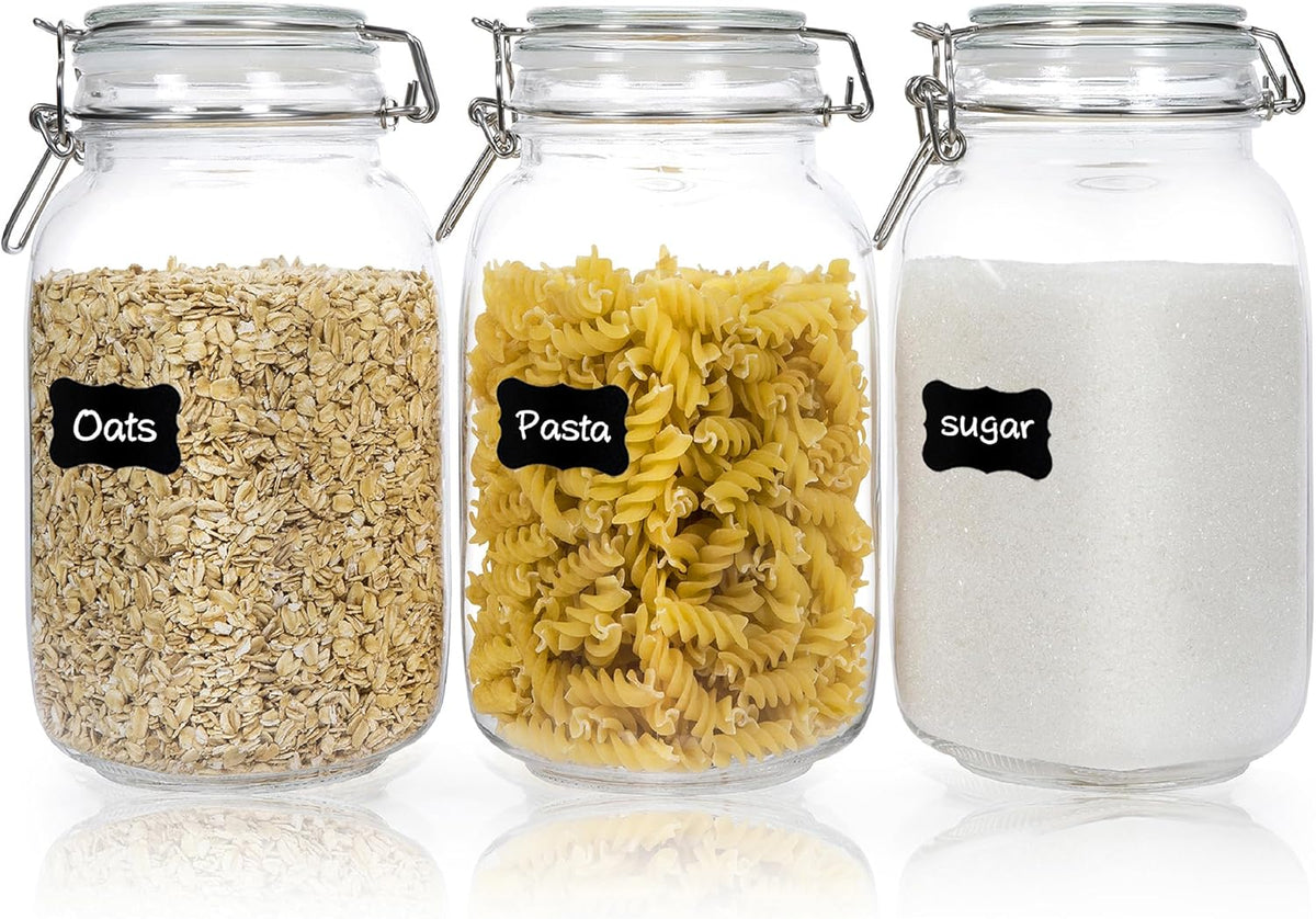 CHEFSTORY 50oz Glass Food Storage Jars with Airtight Clamp Lids, 3 Pack