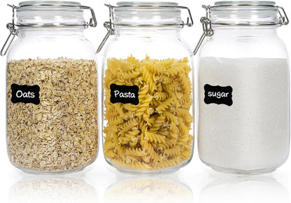 CHEFSTORY 50oz Glass Food Storage Jars with Airtight Clamp Lids, 3 Pack