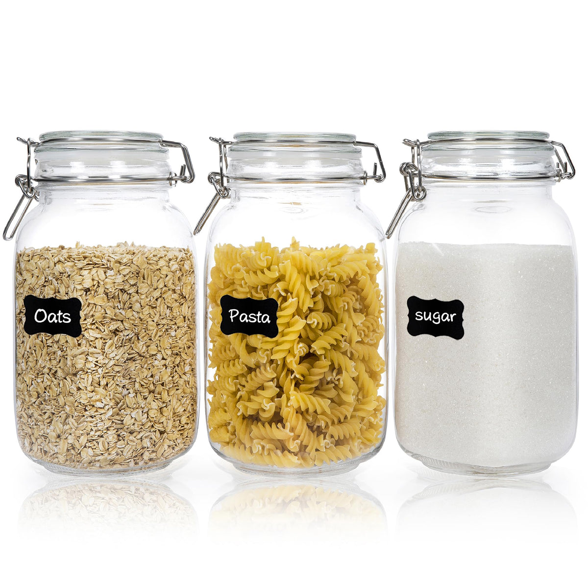 CHEFSTORY 50oz Glass Food Storage Jars with Airtight Clamp Lids, 3 Pack