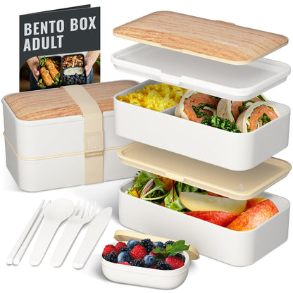 Bentoheaven Bento Box Adult, Stackable Lunch Box, 40 oz, Symph Onyx