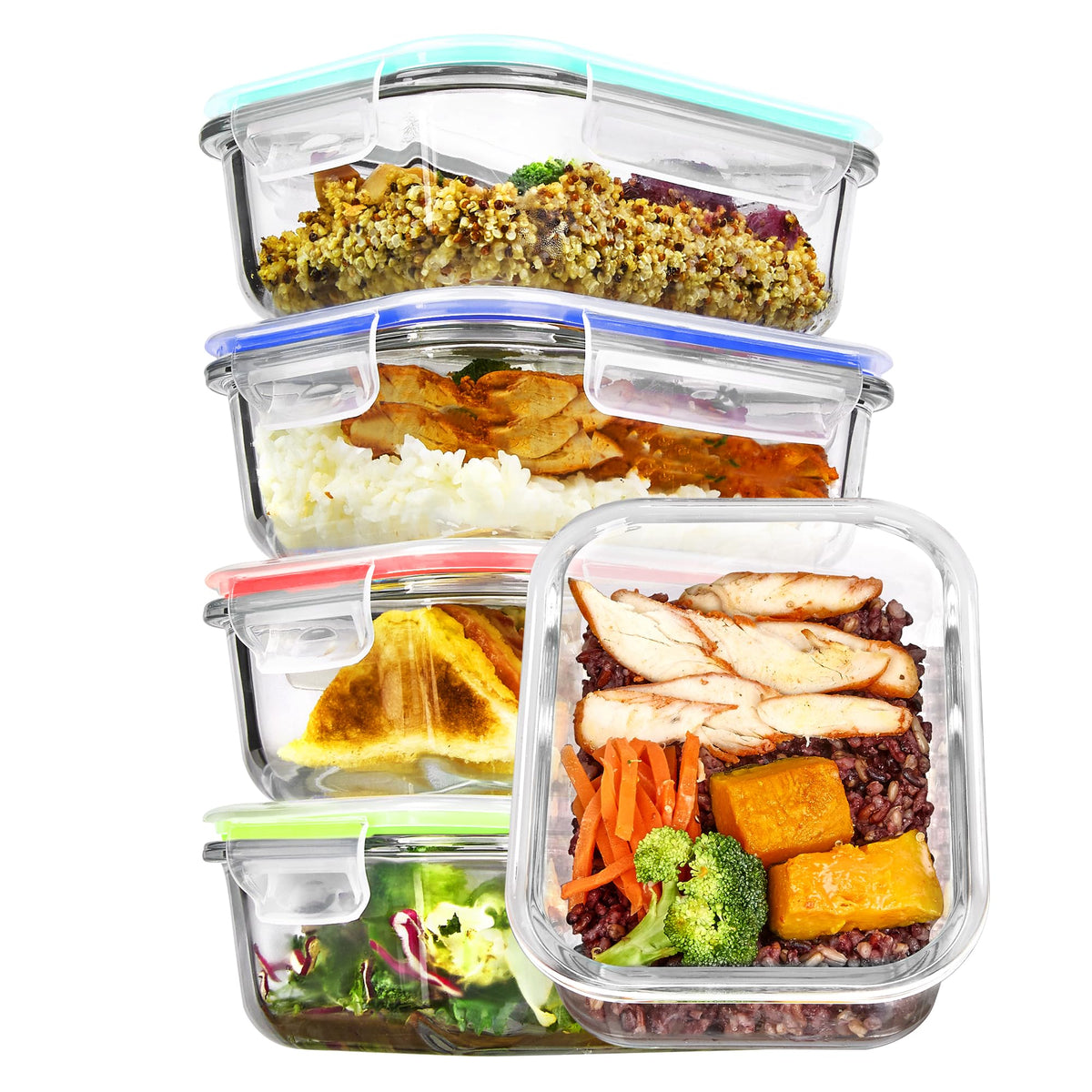 Vtopmart 5Pack 22oz Glass Storage Containers with Lids, Grey