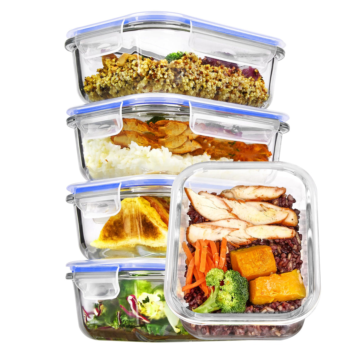 Vtopmart 5Pack 22oz Glass Storage Containers with Lids, Grey