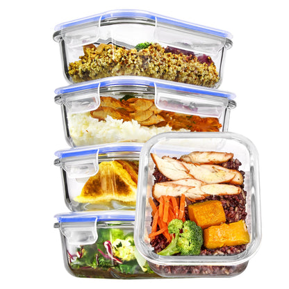 Vtopmart 5Pack 22oz Glass Storage Containers with Lids, Grey