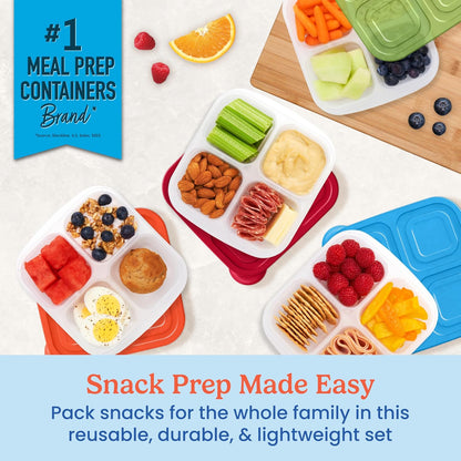 Bentgo Easyboxes 4-Compartment Snack Containers - 8-Piece Set with 4 Trays & 4 Custom-Fit Lids to Seal in Freshness - Reusable Food Storage & Meal Prep Bento BPA-Free Containers (Classic 4-Pack)