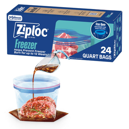 Ziploc Quart Freezer Bags, Food Storage, 152 Total Bags (38 Count, 4-Pack)