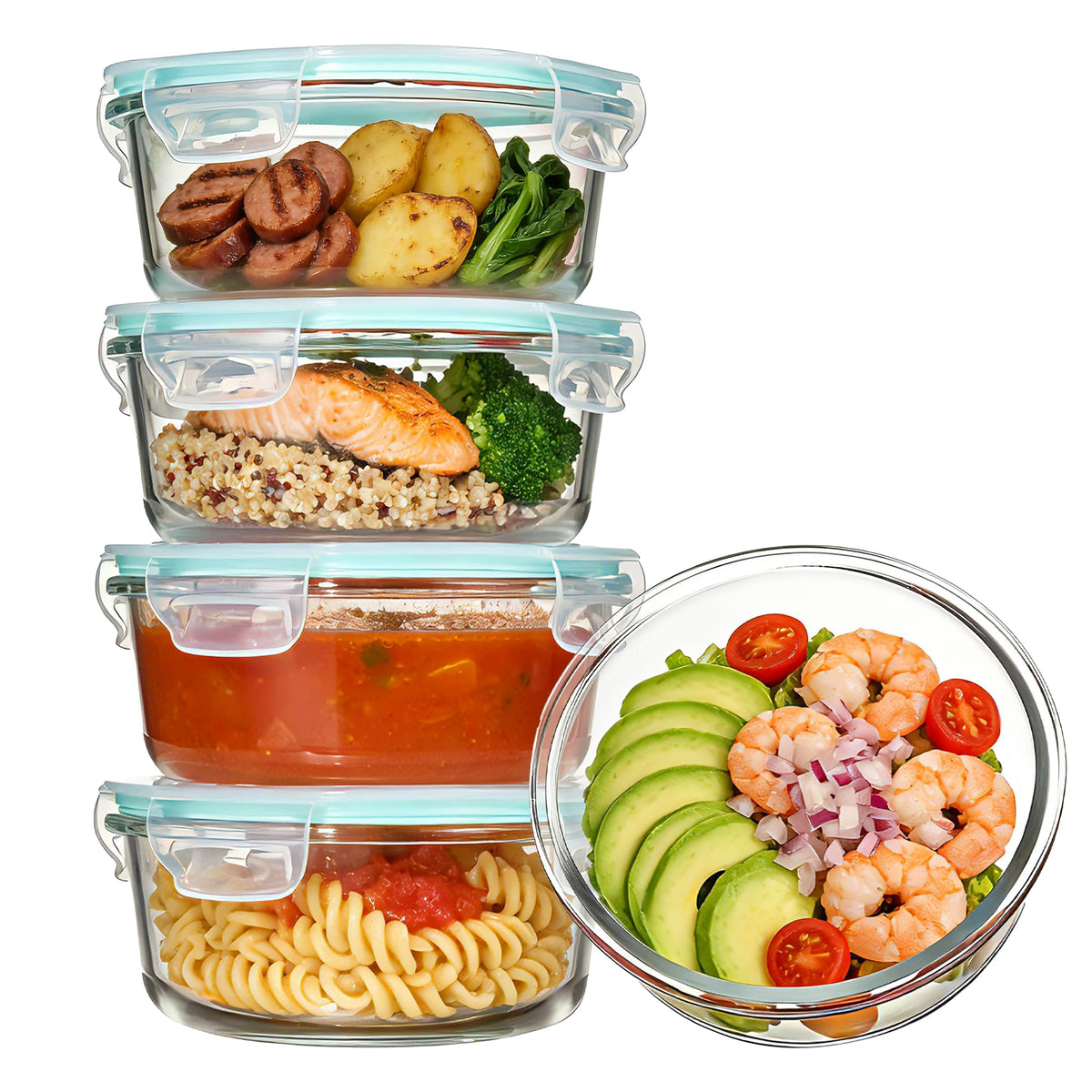 Vtopmart 5Pack 22oz Glass Storage Containers with Lids, Grey