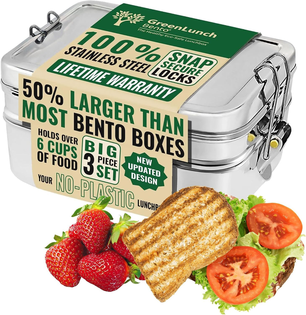 Stackable Stainless Steel Bento Box for Adults, 6 Cup with Snack Pod