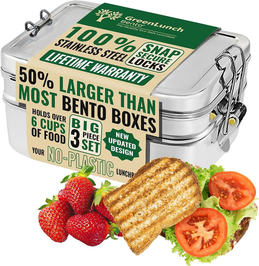 Stackable Stainless Steel Bento Box for Adults, 6 Cup with Snack Pod