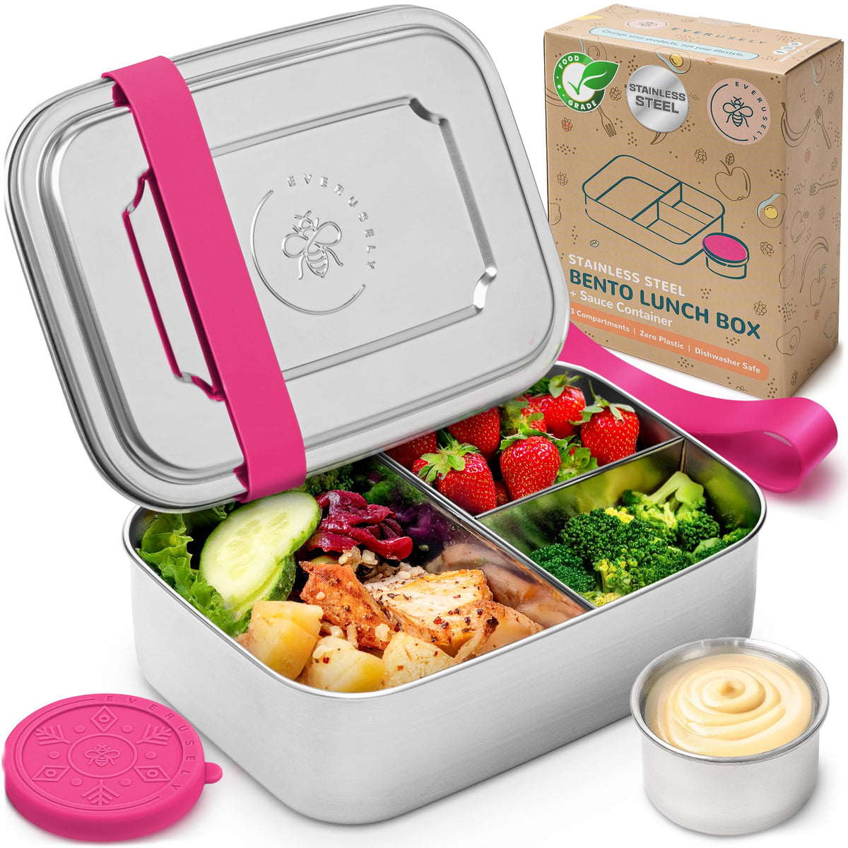 Stainless Steel Bento Box + Condiment Container - Green, 27oz / 0.8 L