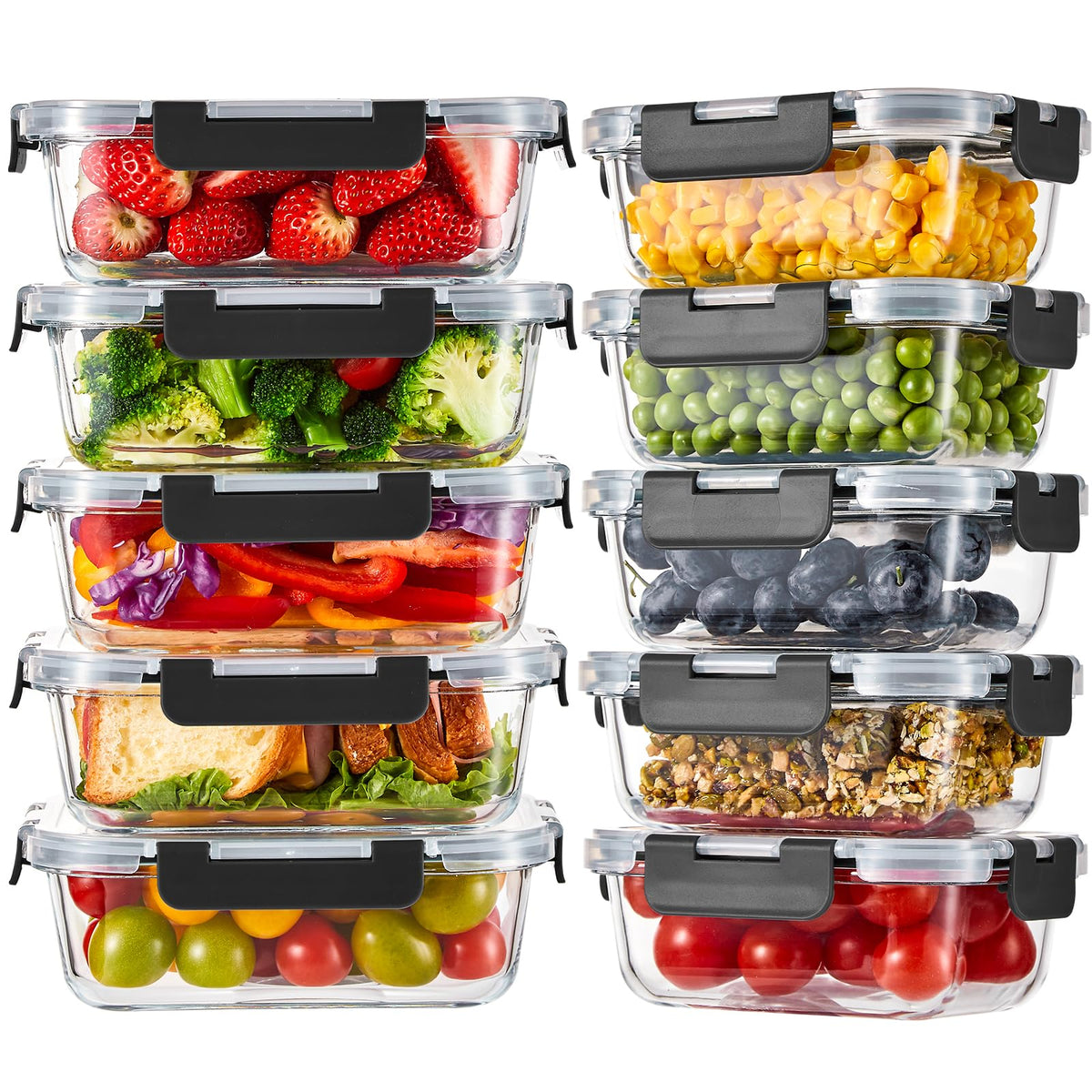 Liuruiyu 8 Pack Glass Food Storage Containers with Lids, Meal Prep Containers, Airtight Bento Boxes with Leak Proof Locking for Microwave, Oven, Freezer and Dishwasher, BPA Free