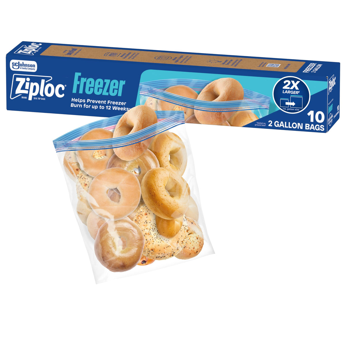 Ziploc 2 Gallon Freezer Bags, Food Storage, 30 Count (10 Count, 3-Pack)